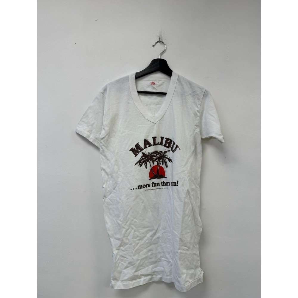 Vintage Malibu Pro Tees Shirt Dress Womens Medium White Graphic Cover Up 80s‎